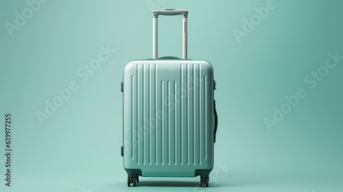 Luxyry roller suitcase on plain subtle background photo