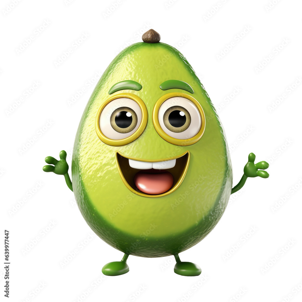 Fototapeta premium Cute Cartoon Avocado Character Isolated on a Transparent Background