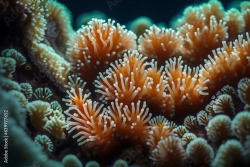 A detailed image of coral polyps, showing how they create underwater cities.. Creative resource, AI Generated © DEER FLUFFY