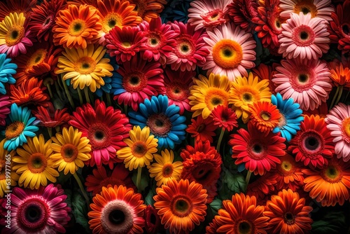 Gerberas are pretty flowers that are a great gift for moms on Mother's Day. They are shiny and come in many different colors.. Creative resource, AI Generated