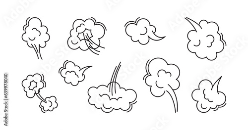 Fart cloud line icon, smoke poof doodle, breath, comic air, steam puff, dust or flatulence, cartoon smell pop, cute gas set outline design. Aroma vector illustration