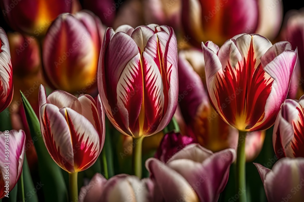 Fototapeta premium Beautiful tulips, given as a gift for Mother's Day, captured in close-up detail .. Creative resource, AI Generated