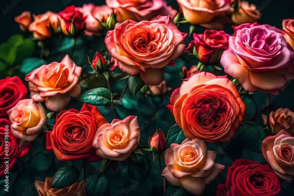 Pretty roses that are fully open and given as a present for Mother's Day, captured in vivid colors.. Creative resource, AI Generated Pretty roses that are fully open and given as a present for Mother's Day, captured in vivid colors.. Creative resource, AI Generated