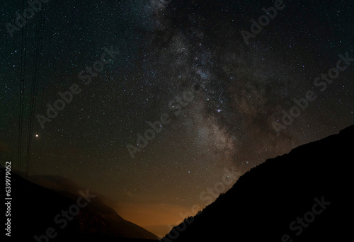 astrophotography of the winter milky way in the mountains