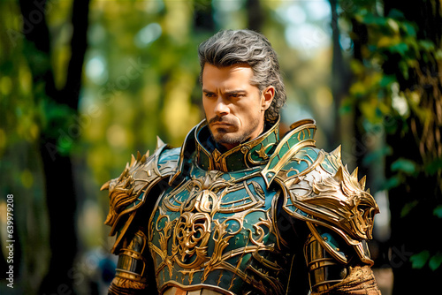 portrait of a heroic paladin clad in shining metal armor, ideal for fantasy settings and role-playing games