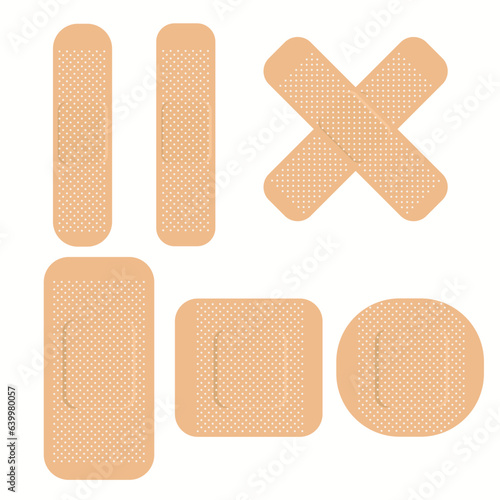 set of medical band plaster or first aid medical adhesive bandages or medical patch plasters concept.