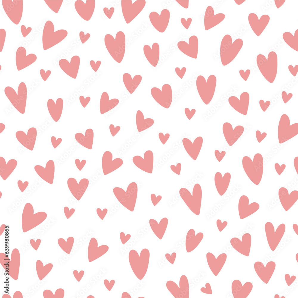 Hand drawn doodle hearts on a background seamless pattern. Valentine`s day theme.Vector illustration.