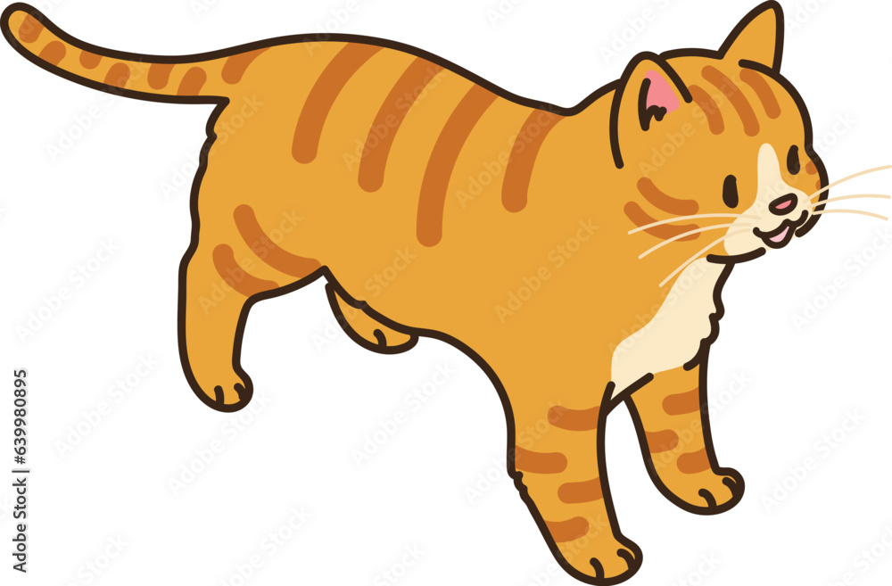 Simple and adorable illustration of orange tabby cat smiling top view Simple and adorable illustration of orange tabby cat smiling top view
