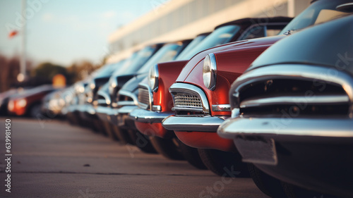 vintage retro cars in the row
