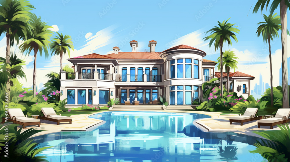Fototapeta premium Luxurious mansion with swimming pool