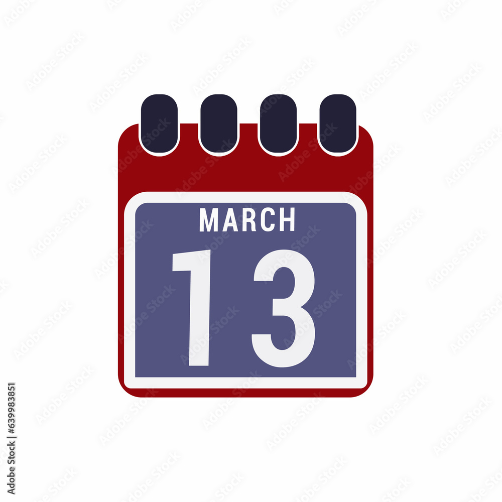 Calendar displaying page of the day 13 (thirteenth) of the March - Day 13 of the month. Illustration Calendar displaying page of the day 13 (thirteenth) of the March - Day 13 of the month. Illustration