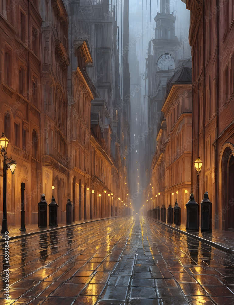 Painting of empty European city street