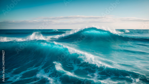 Massive Ocean Wave Curling Against Blue Sky