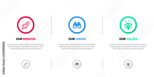 Mission Vision Values infographic Banner template. Company goal infographic design with  Modern flat icon design. vector illustration infographic icon design banner.