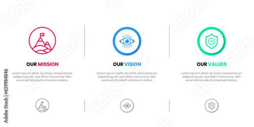 Mission Vision Values infographic Banner template. Company goal infographic design with  Modern flat icon design. vector illustration infographic icon design banner.