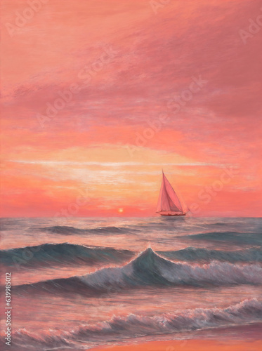 Sailing boat in front of beautiful sea sunset