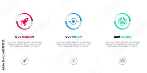 Mission Vision Values infographic Banner template. Company goal infographic design with Modern flat icon design. vector illustration infographic icon design banner.