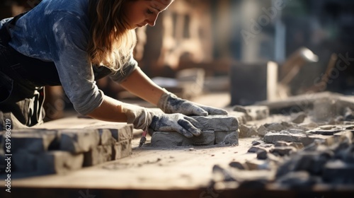 woman working as bricklayer