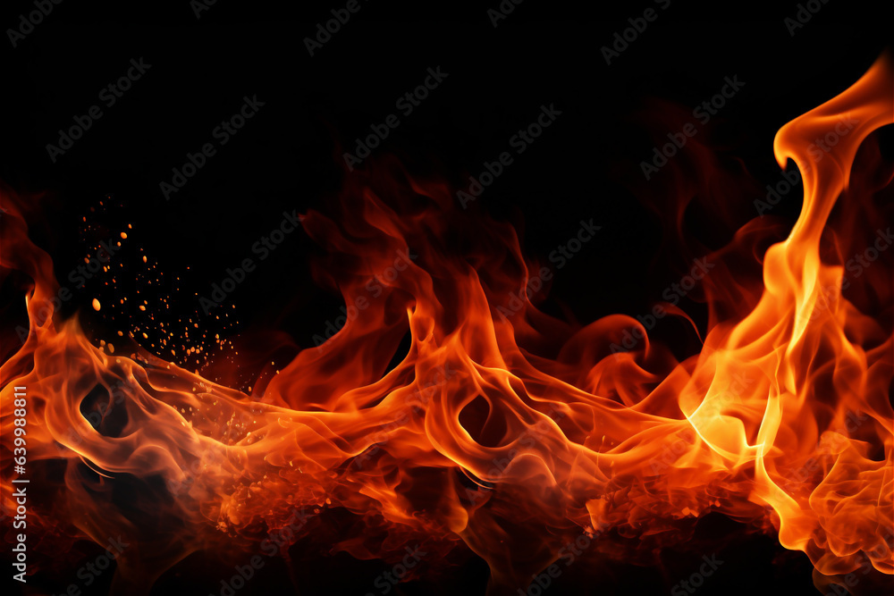 Fire flames in the Night on black background Fire flames in the Night on black background