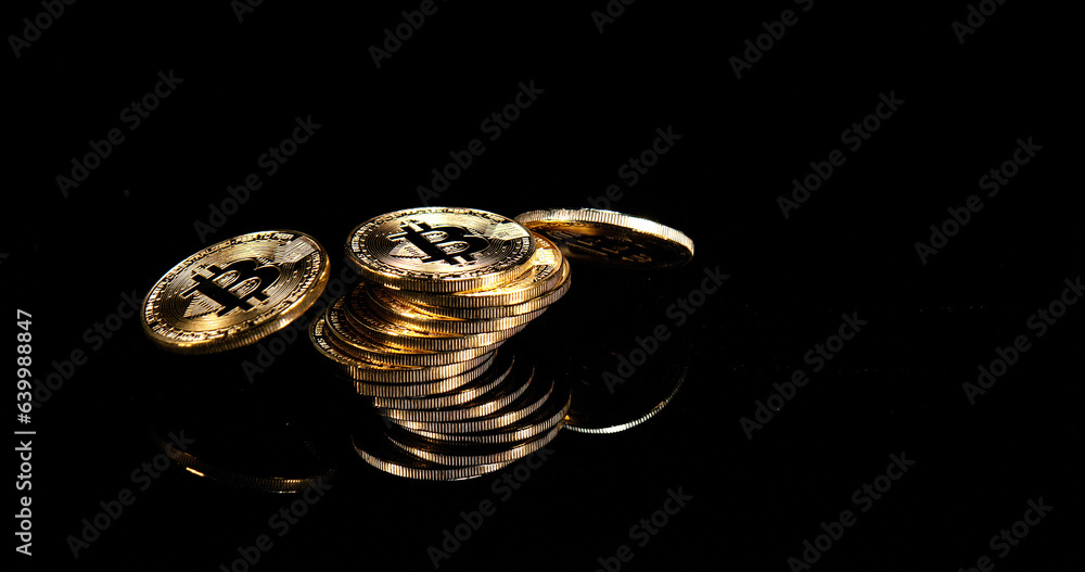 Bitcoins on Black Background. Bitcoins on Black Background Bitcoins on Black Background. Bitcoins on Black Background