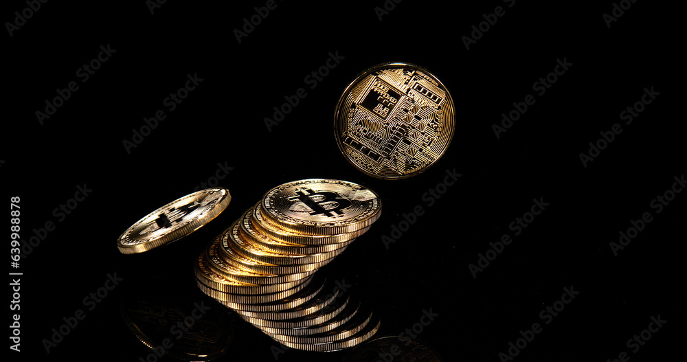 Bitcoins on Black Background. Bitcoins on Black Background Bitcoins on Black Background. Bitcoins on Black Background