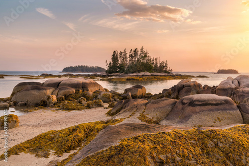 sunset at Sunset Beach in Stonington, Maine photo