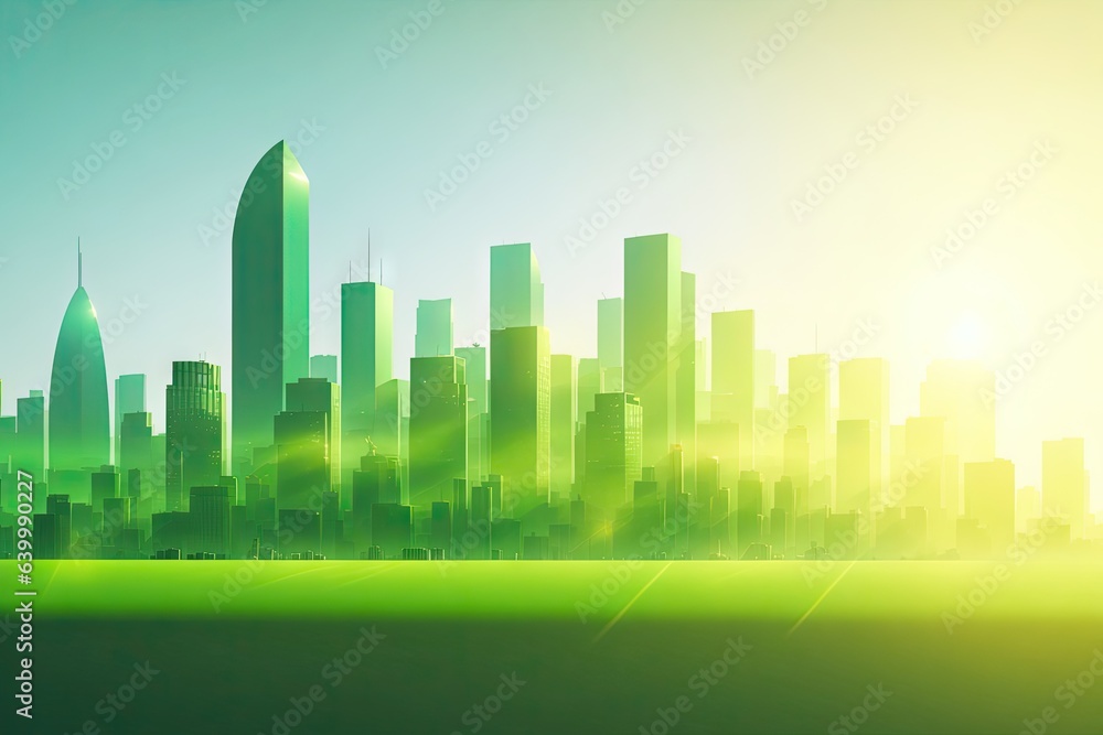 minimalistic illustration green modern city skyline. ai generative