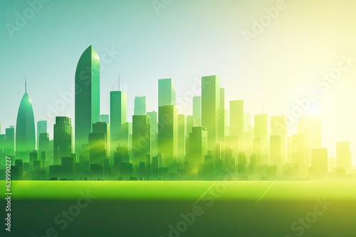 minimalistic illustration green modern city skyline. ai generative