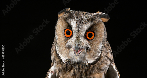 Long Eared Owl, asio otus, Portrait of Adult, Normandy in France © slowmotiongli