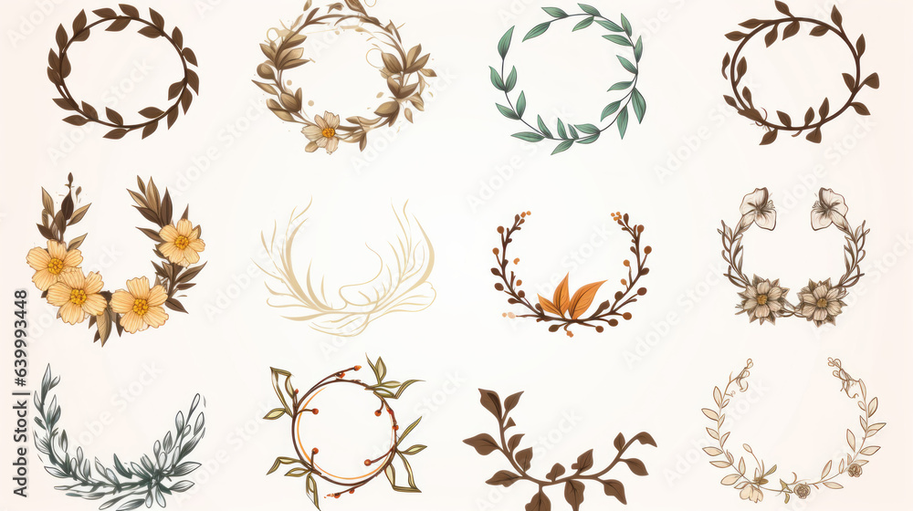 Hand-drawn floral wreaths for designs Hand-drawn floral wreaths for designs
