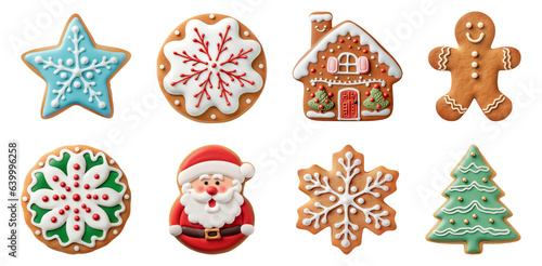 Christmas gingerbread and cookies figures isolated on a transparent background