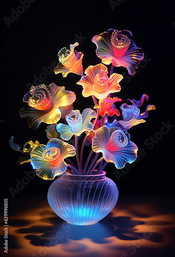 Luminiscent glowing bouquet flowers Generative AI photo