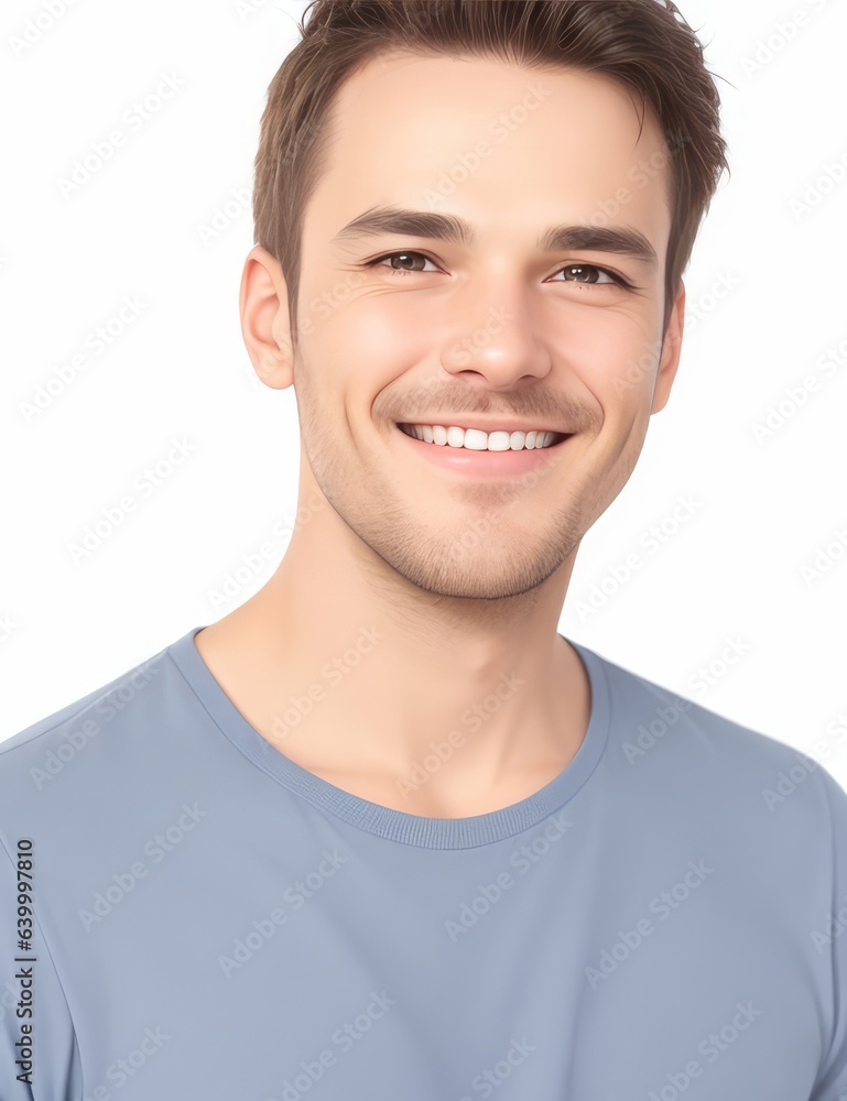 Obraz premium Portrait of handsome smiling man wearing a T-shirt isolated on white background generative ai