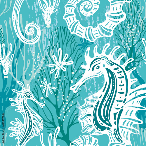 Seamless fashion pattern on a marine theme