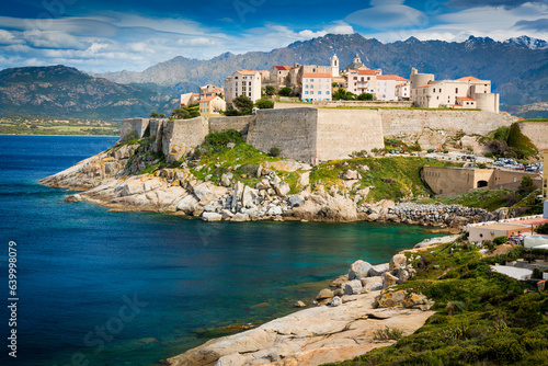 The massive fortress of Calvi at Corsican shorline, Corsica island, France