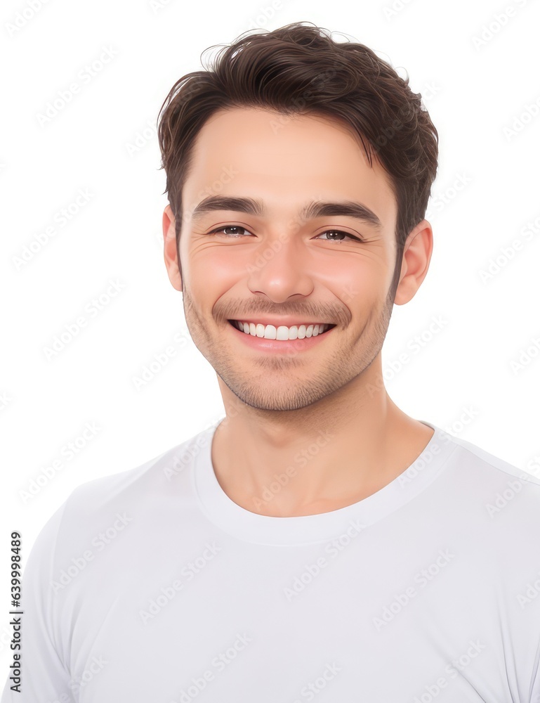 Portrait of handsome smiling man wearing a T-shirt isolated on white background generative ai
Portrait of handsome smiling man wearing a T-shirt isolated on white background generative ai