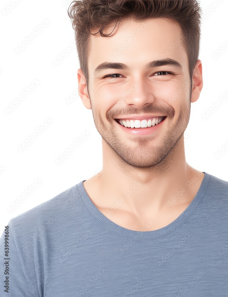 Portrait of handsome smiling man wearing a T-shirt isolated on white background generative ai
Portrait of handsome smiling man wearing a T-shirt isolated on white background generative ai