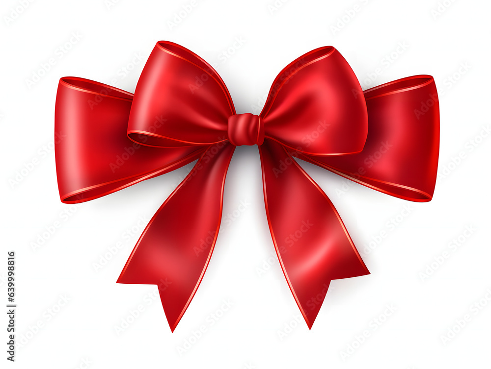 A vibrant red ribbon bow elegantly crafted, set against a pure white background. The bow's intricate design and rich hue make it a focal point, perfect for celebrations and special occasions A vibrant red ribbon bow elegantly crafted, set against a pure white background. The bow's intricate design and rich hue make it a focal point, perfect for celebrations and special occasions