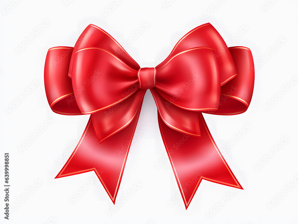 A vibrant red ribbon bow elegantly crafted, set against a pure white background. The bow's intricate design and rich hue make it a focal point, perfect for celebrations and special occasions A vibrant red ribbon bow elegantly crafted, set against a pure white background. The bow's intricate design and rich hue make it a focal point, perfect for celebrations and special occasions