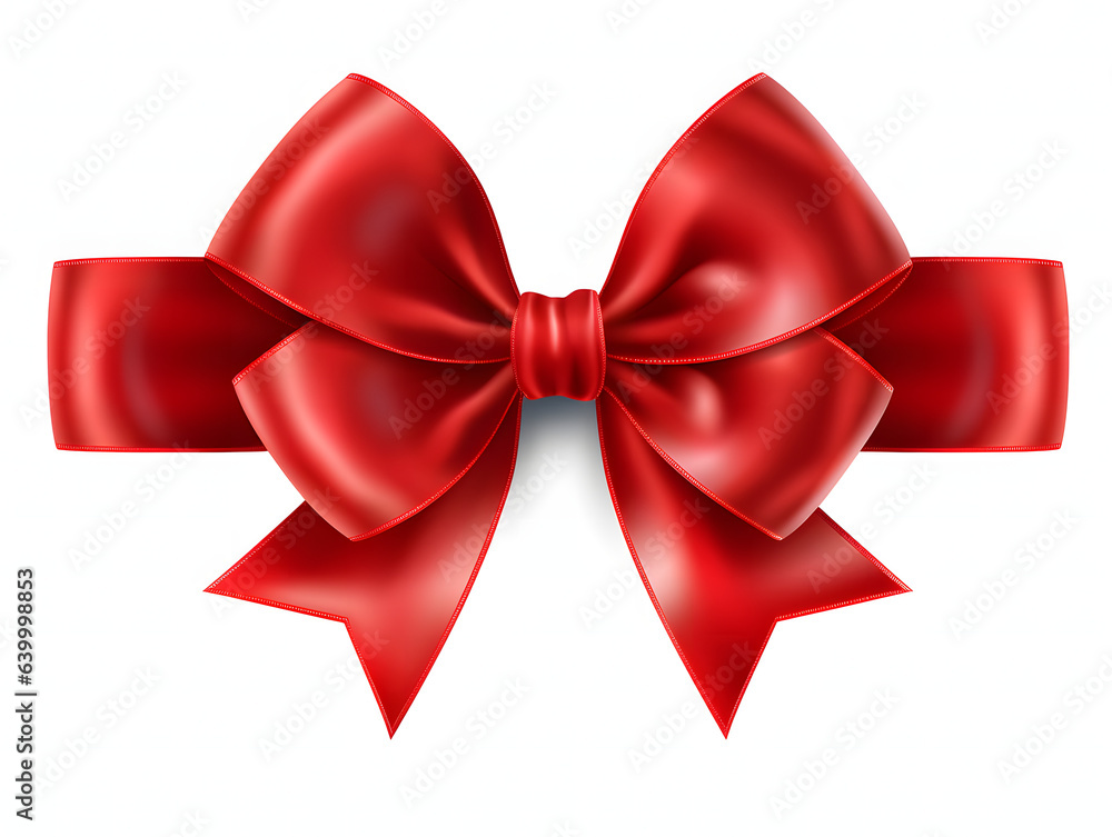 A vibrant red ribbon bow elegantly crafted, set against a pure white background. The bow's intricate design and rich hue make it a focal point, perfect for celebrations and special occasions A vibrant red ribbon bow elegantly crafted, set against a pure white background. The bow's intricate design and rich hue make it a focal point, perfect for celebrations and special occasions