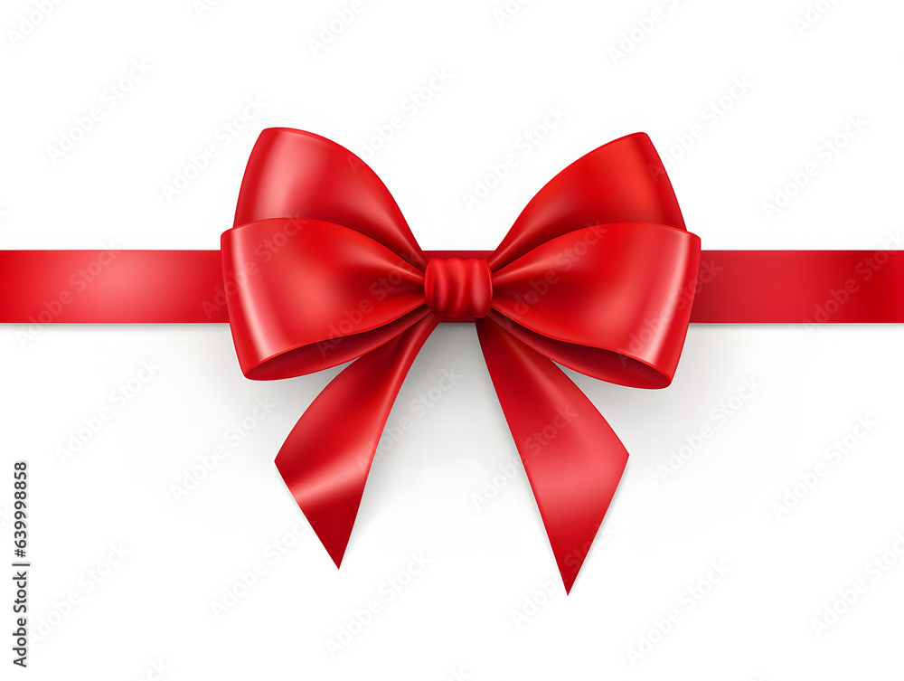 A vibrant red ribbon bow elegantly crafted, set against a pure white background. The bow's intricate design and rich hue make it a focal point, perfect for celebrations and special occasions A vibrant red ribbon bow elegantly crafted, set against a pure white background. The bow's intricate design and rich hue make it a focal point, perfect for celebrations and special occasions