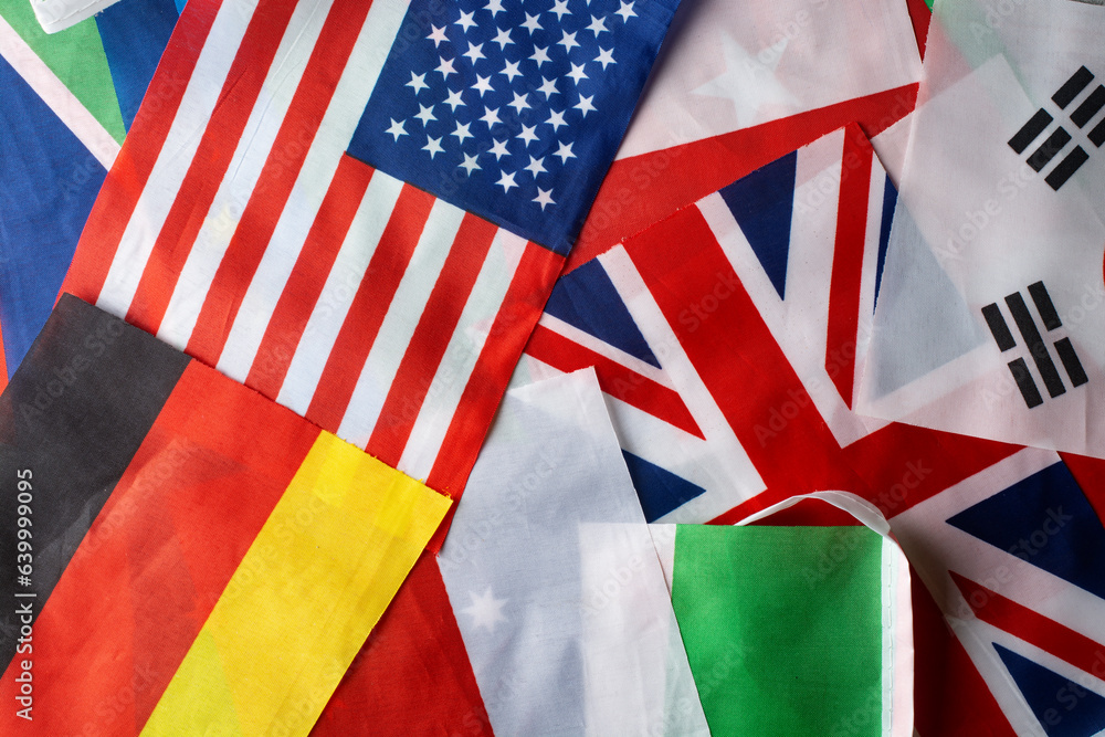Flags of various countries as a background. Stock Photo | Adobe Stock