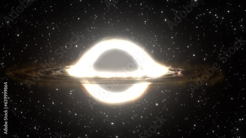 Supermassive black hole flies in the foreground against the background of a galaxy, a starry sky
