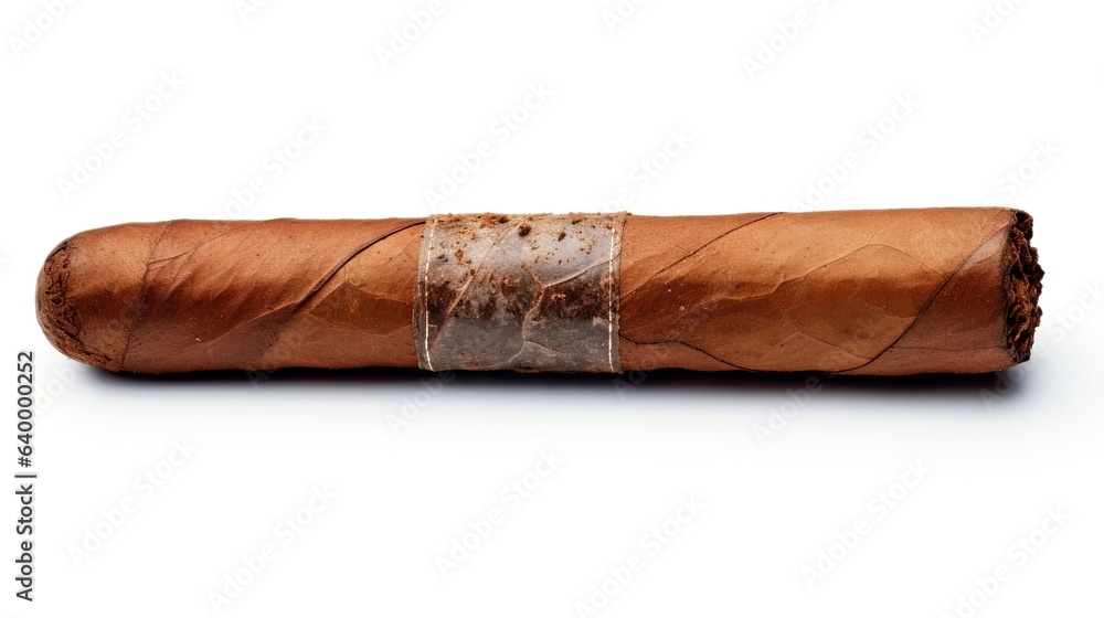 One cuban cigar placed on a white background. Created using Generative AI technology. One cuban cigar placed on a white background. Created using Generative AI technology.