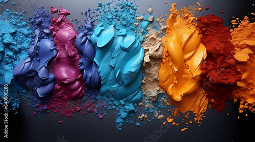 Multi-colored strokes of different make-up cosmetics are arranged on a white background to create a textured effect. Generate AI	