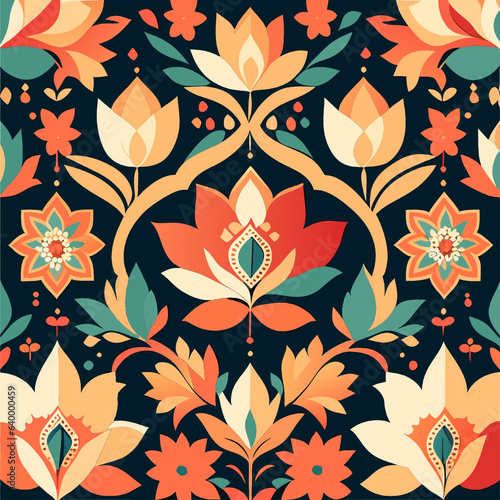 INDIA Pattern seamless oriental vintage background, Abstract pattern background. Vintage decorative elements. Hand drawn background. Islam, Arabic, Indian, ottoman motifs generative AI