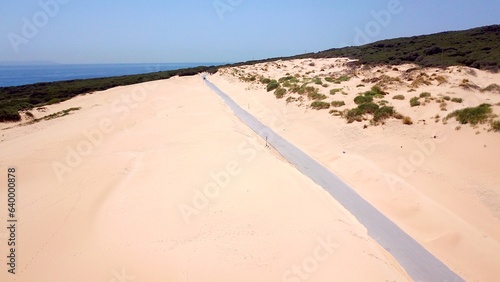 aerial view of the dunes from Valdevaqueros towards the Atlantic Ocean, Tarifa, Andalusia, province of Cádiz, Spain, Travel, Tourism