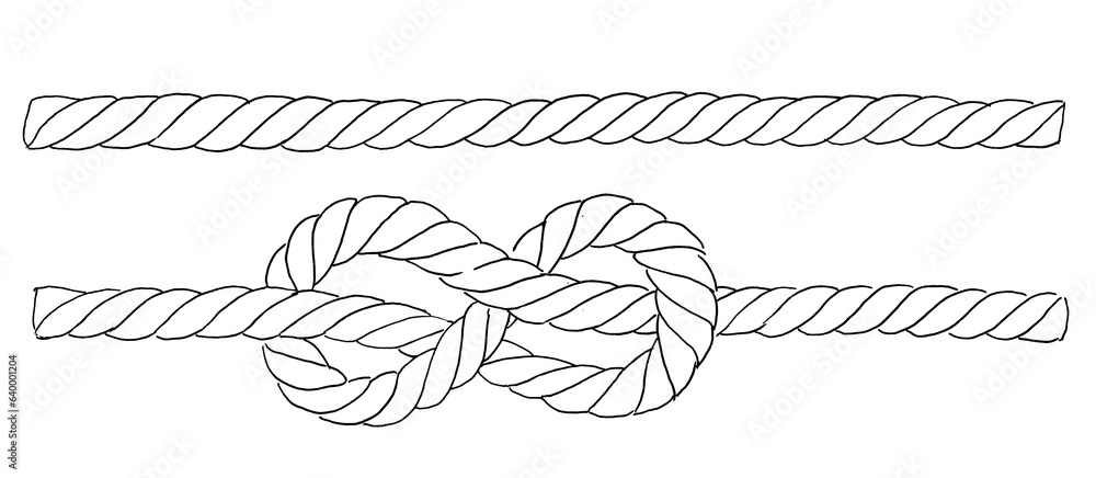 Set of knotted ropes cords eight knots. Nautical thread whipcord with ...