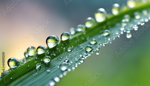 Dew drops on green grass.