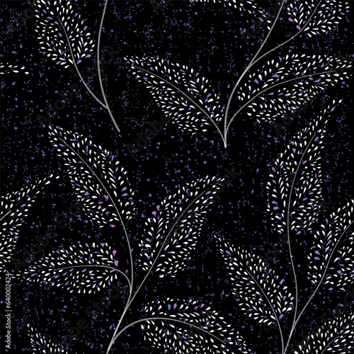 Floral winter seamless pattern. Snow forest texture. Snowy branches with dotted leaves winter holiday christmas background